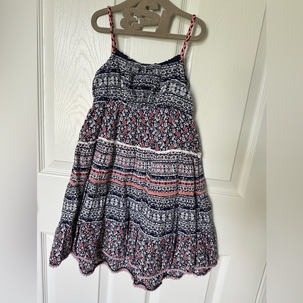 Navy and Pink Patterned Kids Dress - Picture 9 of 9